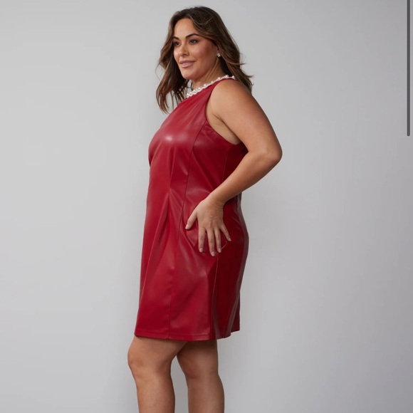 NY&Co Sleeveless Pearl Neck Vegan Leather Mini Dress - Picture 6 of 10